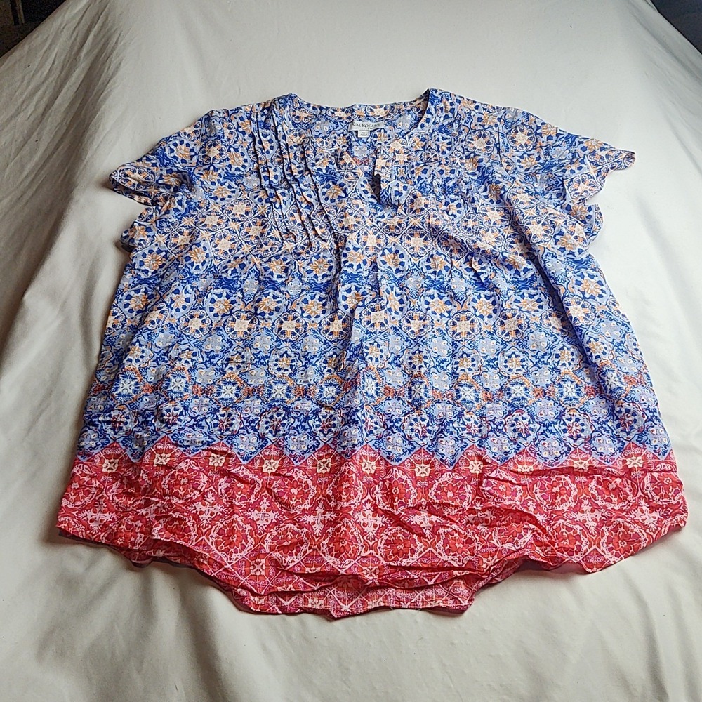 Kim Rogers Curvy Blouse Flutter Sleeve Medallion Print Women's Size 1X